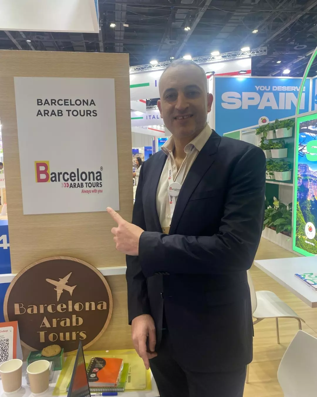 Barcelona Arab Tours branded display at ATM in Dubai